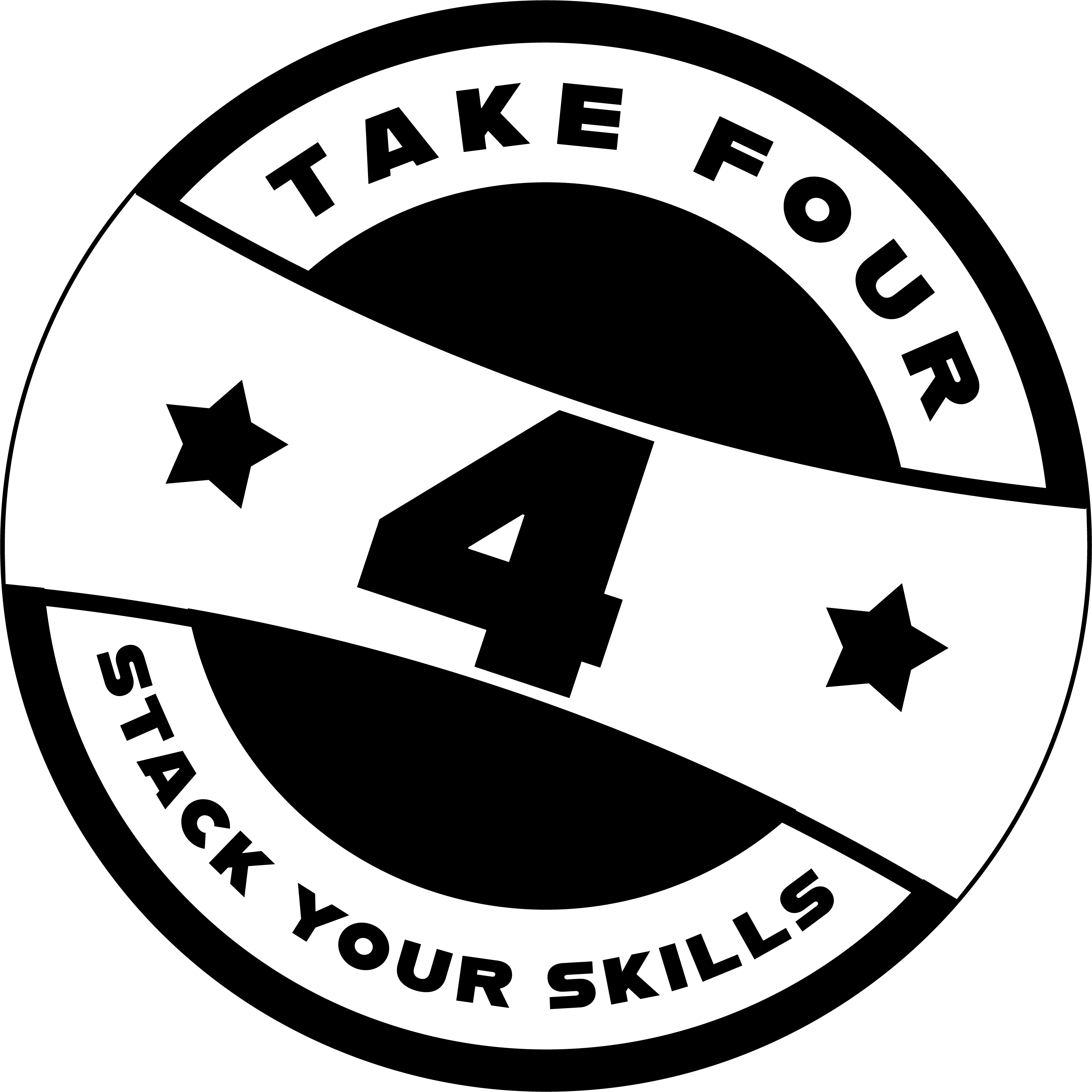 Badge that says "Take four, stack your skills"