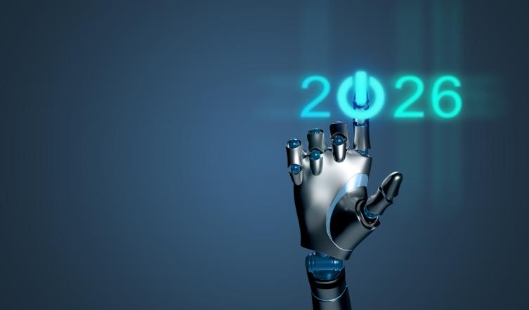 robot hand clicking on a start button which is the "0" in 2026