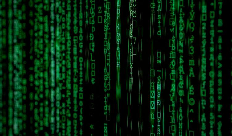 Abstract green matrix code background with binary style.