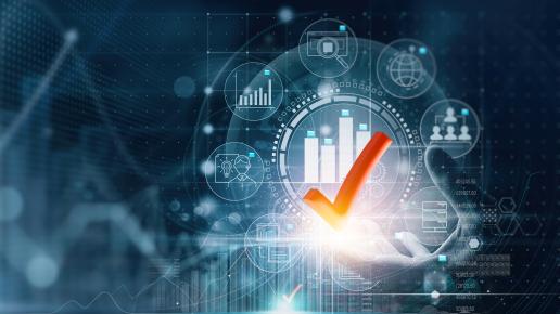 a series of business and clinical logos in a circle around  checkmark