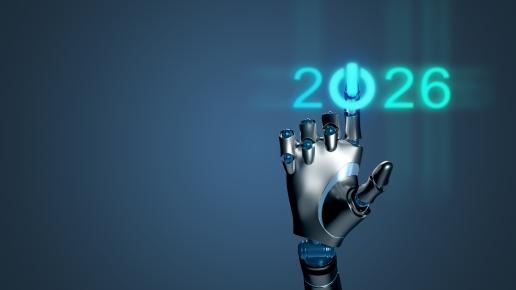 robot hand clicking on a start button which is the "0" in 2026