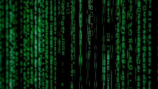 Abstract green matrix code background with binary style.