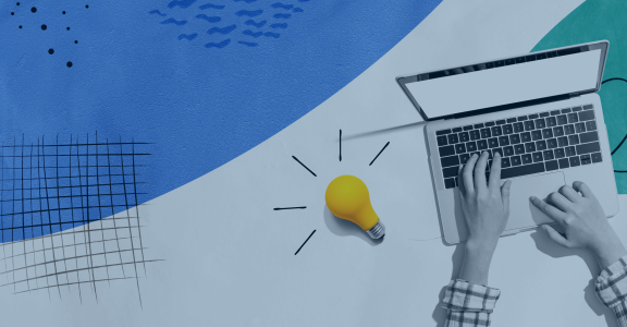 Illustrative banner of someone using a laptop and an idea lightbulb