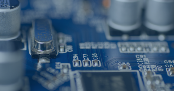Closeup of blue circuit board