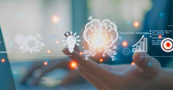 AI Strategies - Image shows open palm holding graphic images