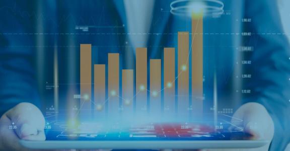 Man holding 3d graph