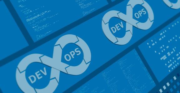 Word DevOps inside infinity symbol on computer screen