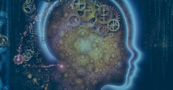 outline of child head with cogs for brain