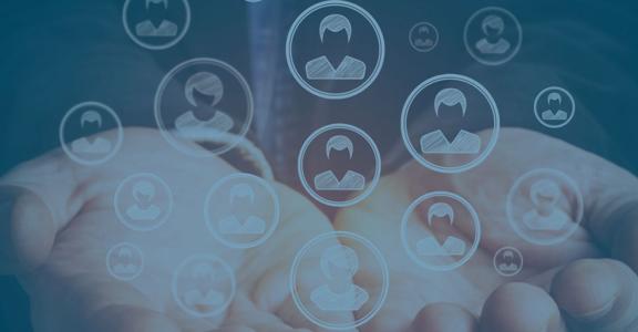 Hand holding flowing male white user icons