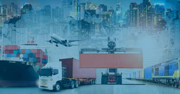 Different modes of shipping with city background