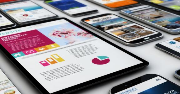 a table of mobile devices laid out in an organized fashion