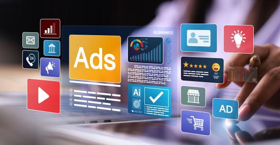 Businesswoman using laptop with Ads dashboard digital marketing strategy analysis for branding