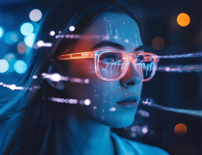 Woman wearing AI enhanced glasses