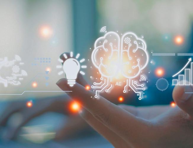 AI Strategies - Image shows open palm holding graphic images