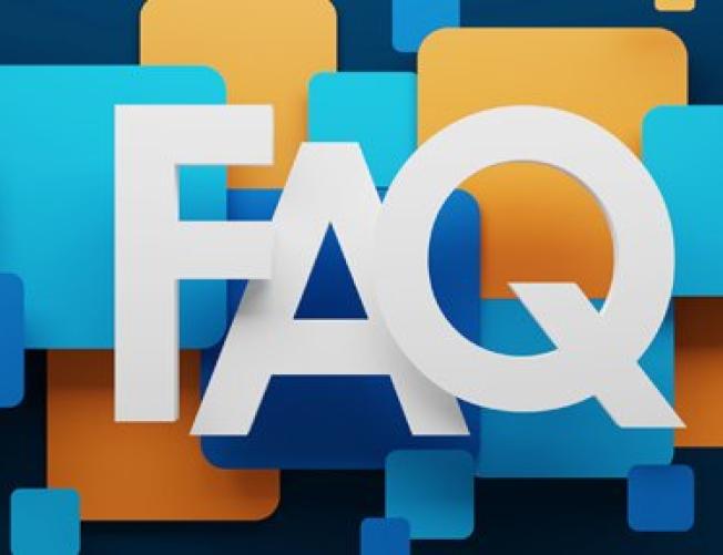 FAQ with colorful squares spreading across page
