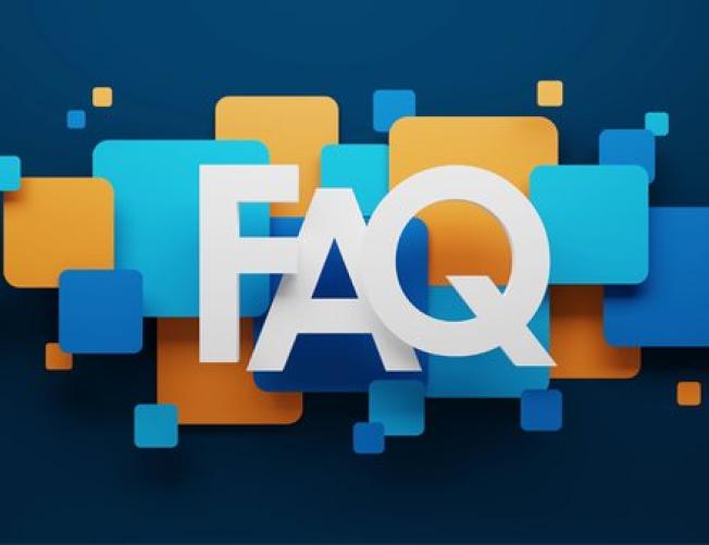 FAQ with colorful squares spreading across page