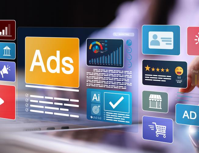 Businesswoman using laptop with Ads dashboard digital marketing strategy analysis for branding