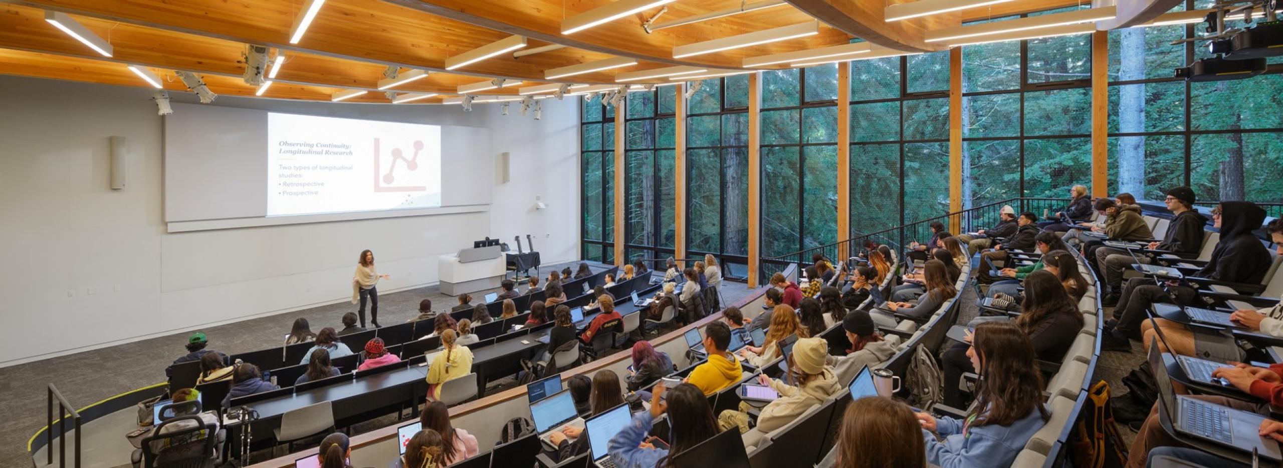 Lecture hall at Kresge College on the UCSC Campus filled wit