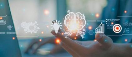 AI graphic showing hand holding technology