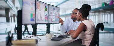 KPI Business Analytics Data Dashboard. Analyst Using Computer