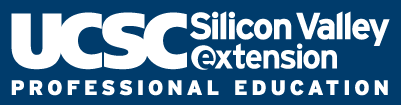 UCSC Extension Logo in White, Blue Background, 400 pixels