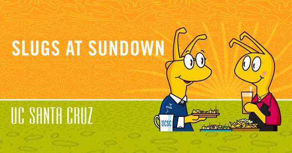 Sammy the slug avatar having appetizers at a networking event