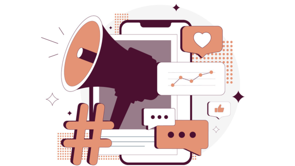 Illustration of a megaphone with social media icons