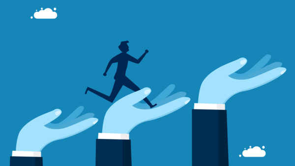 Figure jumping from hand to hand. 