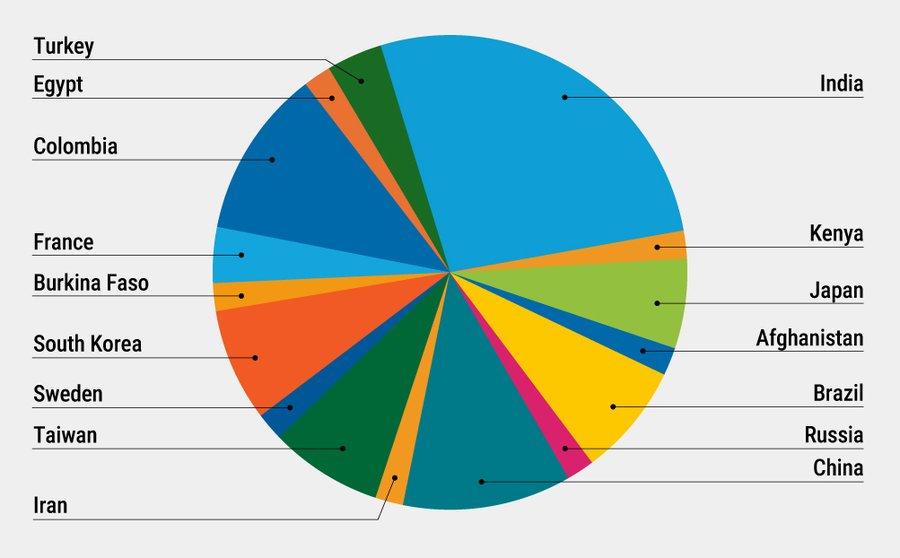 Pie Chart showing the home countries of our 2025 internation