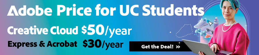 Adobe software discount for students: $50/yr for Creative Cloud; $30/yr for Acrobat & Express